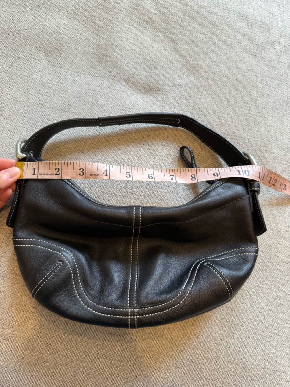 Coach Black Leather Crescent Hobo with Contrast Stitching - Picture 4 of 5
